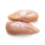 Two pieces of chicken breast on a white background